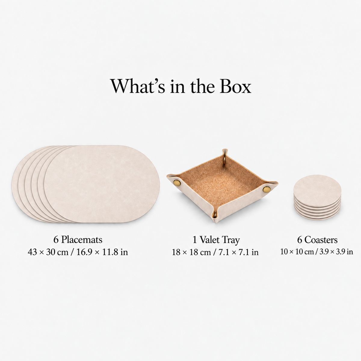 PROMATTOO Vegan Leather Placemats Set with Coasters & Tray — Gift Box Included | 6 Pieces