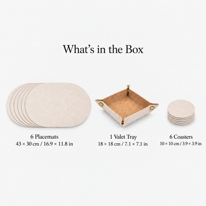 PROMATTOO Vegan Leather Placemats Set with Coasters & Tray — Gift Box Included | 6 Pieces