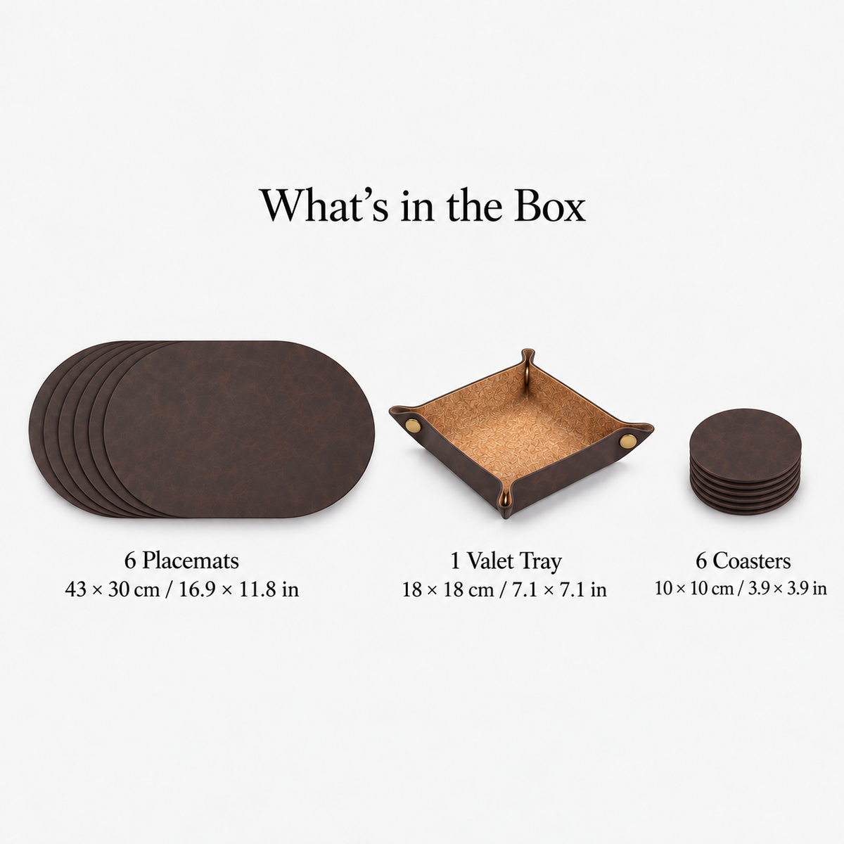PROMATTOO Vegan Leather Placemats Set with Coasters & Tray — Gift Box Included | 6 Pieces