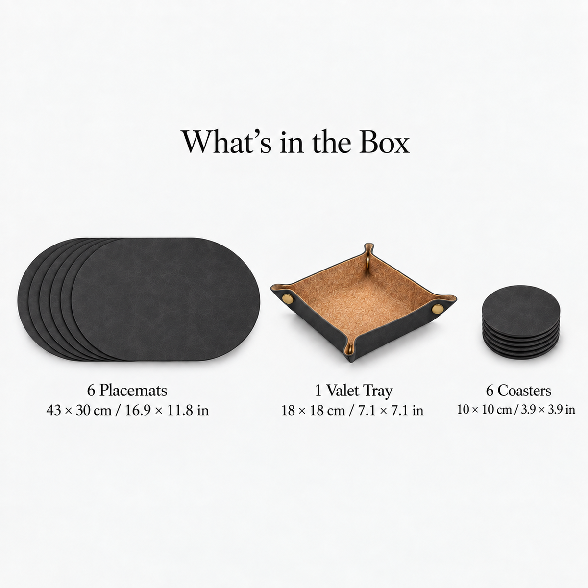 PROMATTOO Vegan Leather Placemats Set with Coasters & Tray — Gift Box Included | 6 Pieces