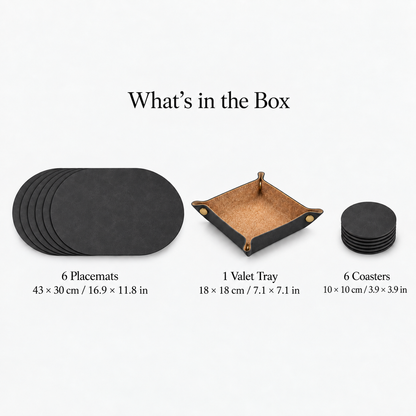 PROMATTOO Vegan Leather Placemats Set with Coasters & Tray — Gift Box Included | 6 Pieces