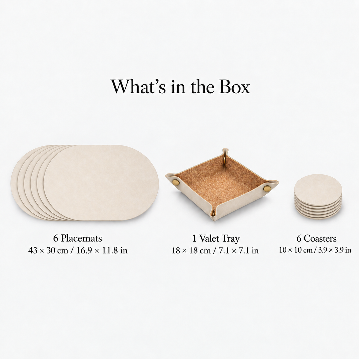 PROMATTOO Vegan Leather Placemats Set with Coasters & Tray — Gift Box Included | 6 Pieces
