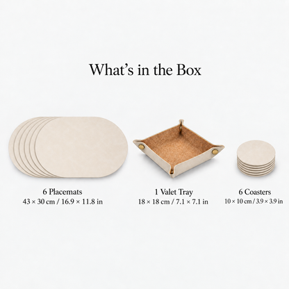 PROMATTOO Vegan Leather Placemats Set with Coasters & Tray — Gift Box Included | 6 Pieces