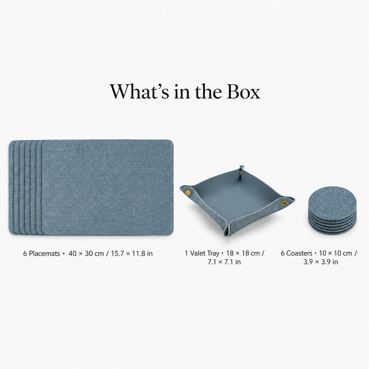 Promattoo Linen-Texture Placemats Set of 6 with Coasters & Storage Tray | Vegan Leather