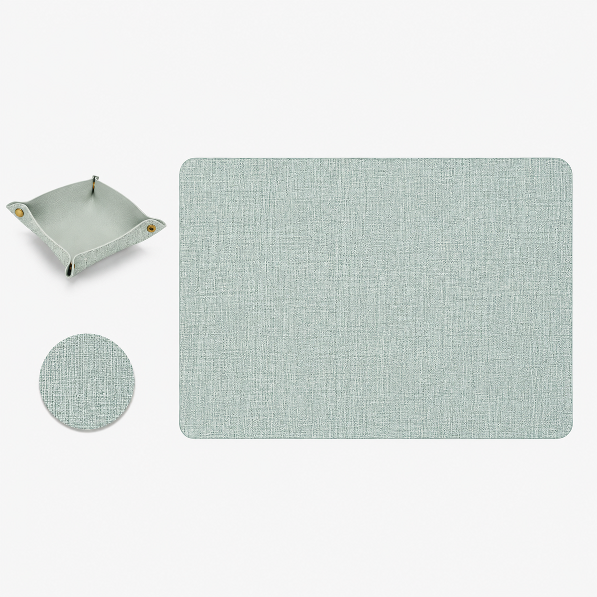 Promattoo Linen-Texture Placemats Set of 6 with Coasters & Storage Tray | Vegan Leather