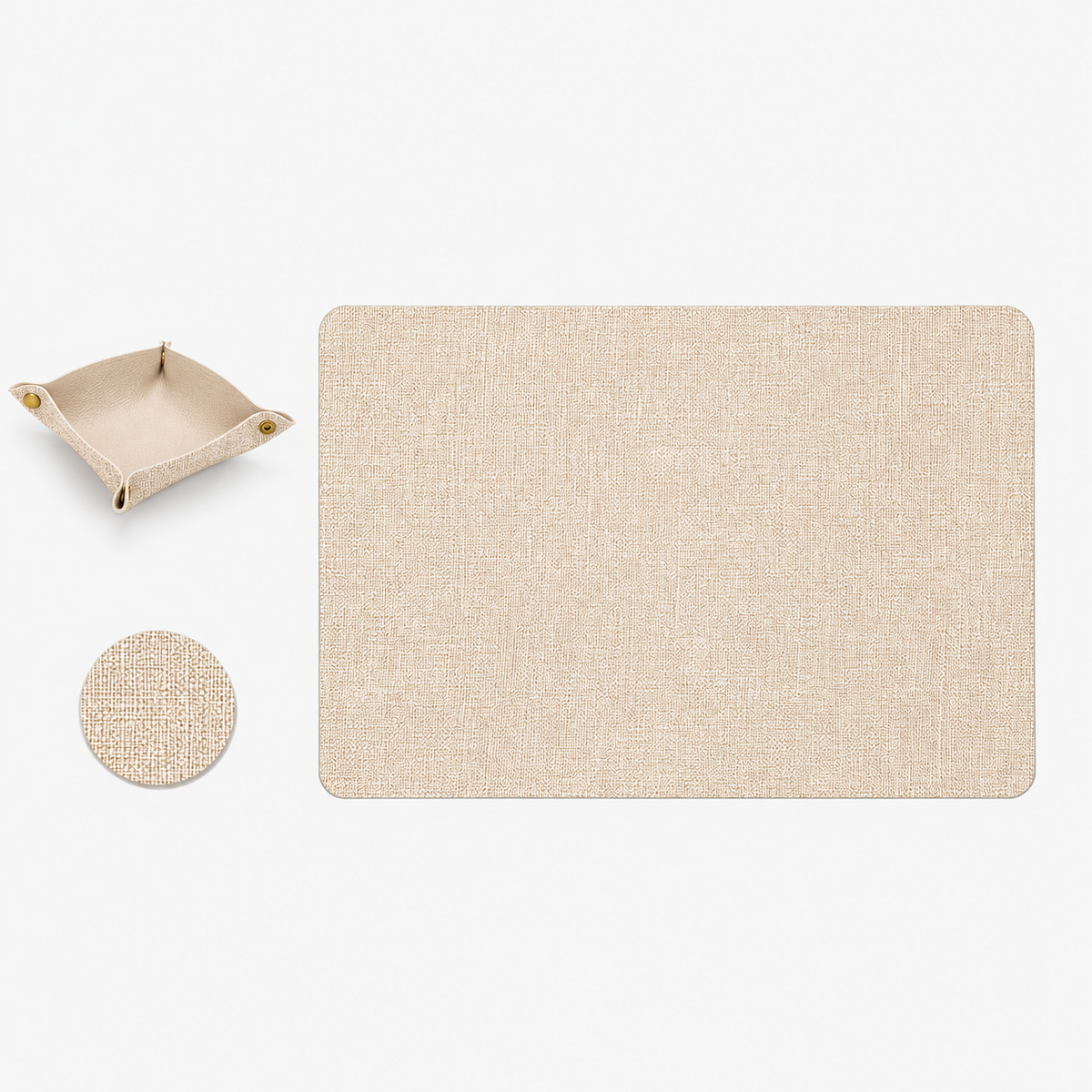 Promattoo Linen-Texture Placemats Set of 6 with Coasters & Storage Tray | Vegan Leather