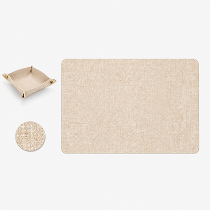 Promattoo Linen-Texture Placemats Set of 6 with Coasters & Storage Tray | Vegan Leather