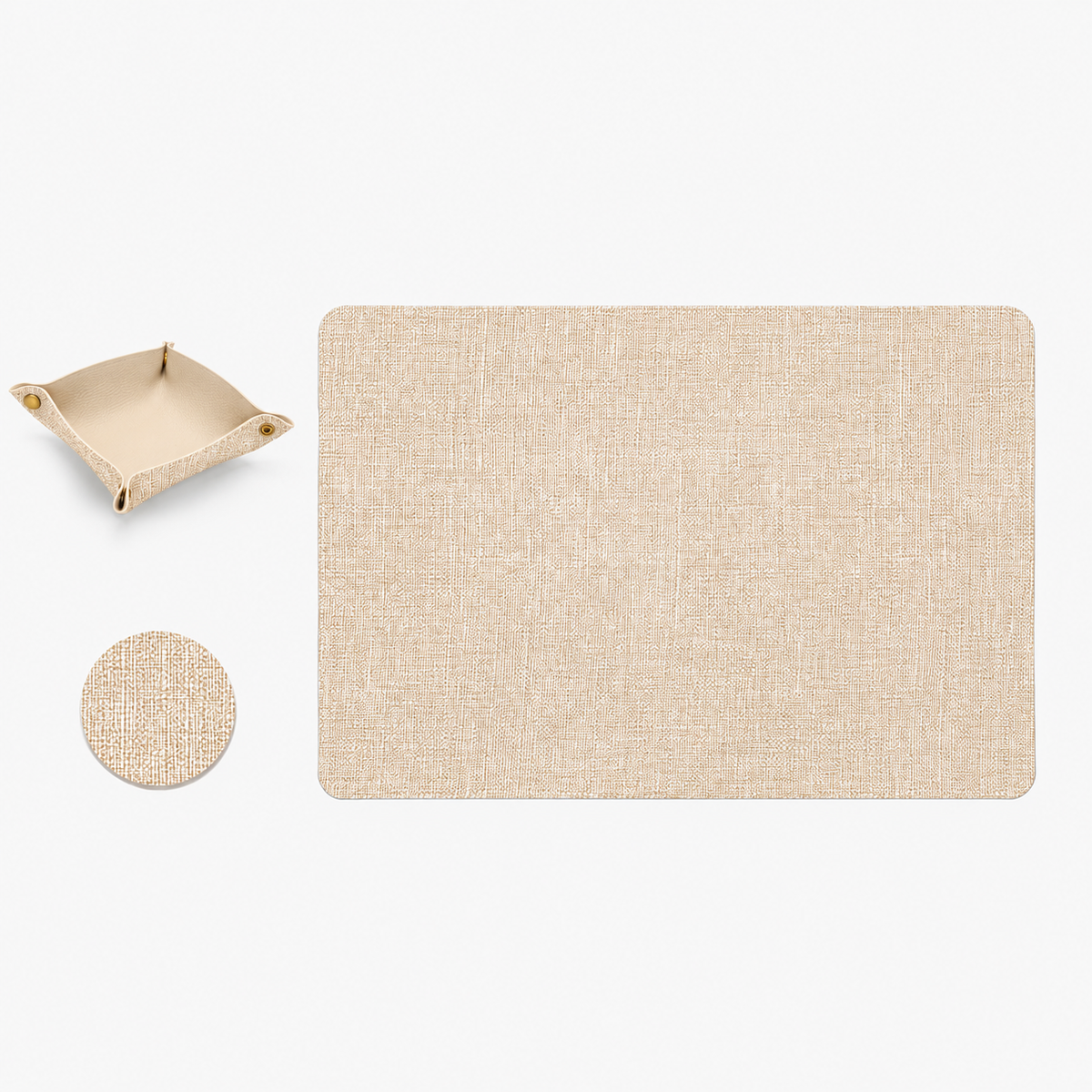 Promattoo Linen-Texture Placemats Set of 6 with Coasters & Storage Tray | Vegan Leather