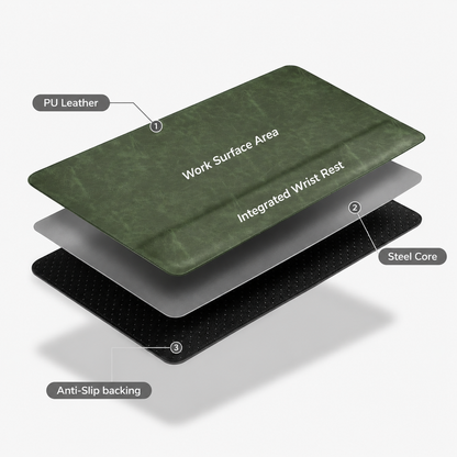Promattoo Magnetic Desk Mat with Wrist Rest | 31.5×15.7in Premium Leather Desk Organizer
