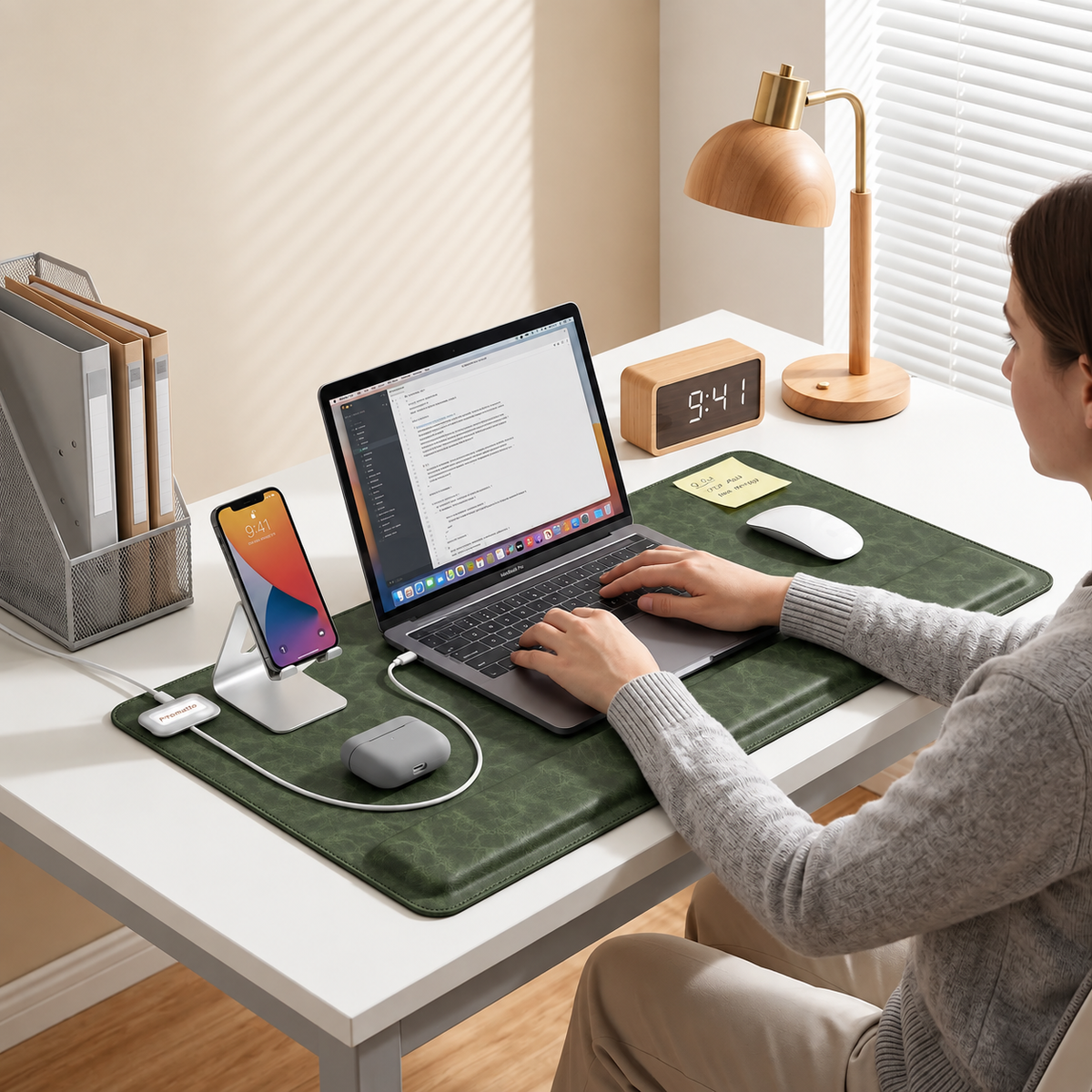 Promattoo Magnetic Desk Mat with Wrist Rest | 31.5×15.7in Premium Leather Desk Organizer