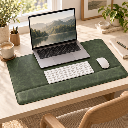 Promattoo Magnetic Desk Mat with Wrist Rest | 31.5×15.7in Premium Leather Desk Organizer
