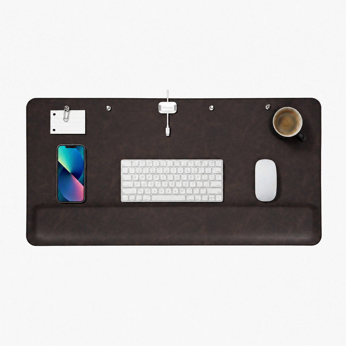 Promattoo Magnetic Desk Mat with Wrist Rest | 31.5×15.7in Premium Leather Desk Organizer