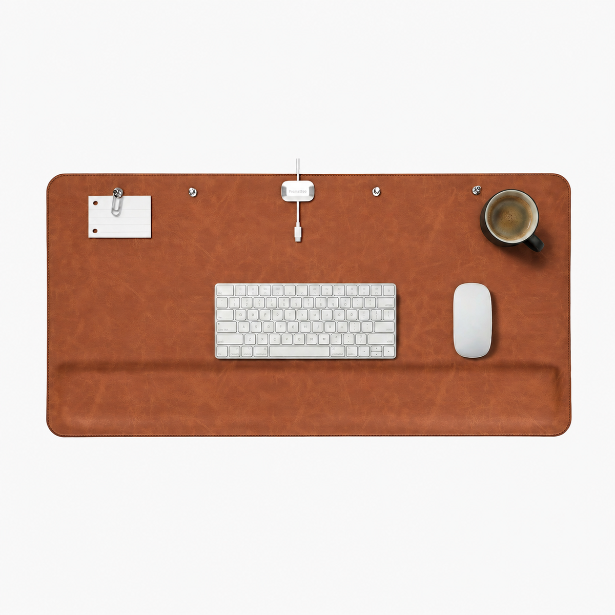 Promattoo Magnetic Desk Mat with Wrist Rest | 31.5×15.7in Premium Leather Desk Organizer