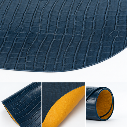 Close-up of the crocodile-look embossed texture on a PROMATTOO faux leather placemat
