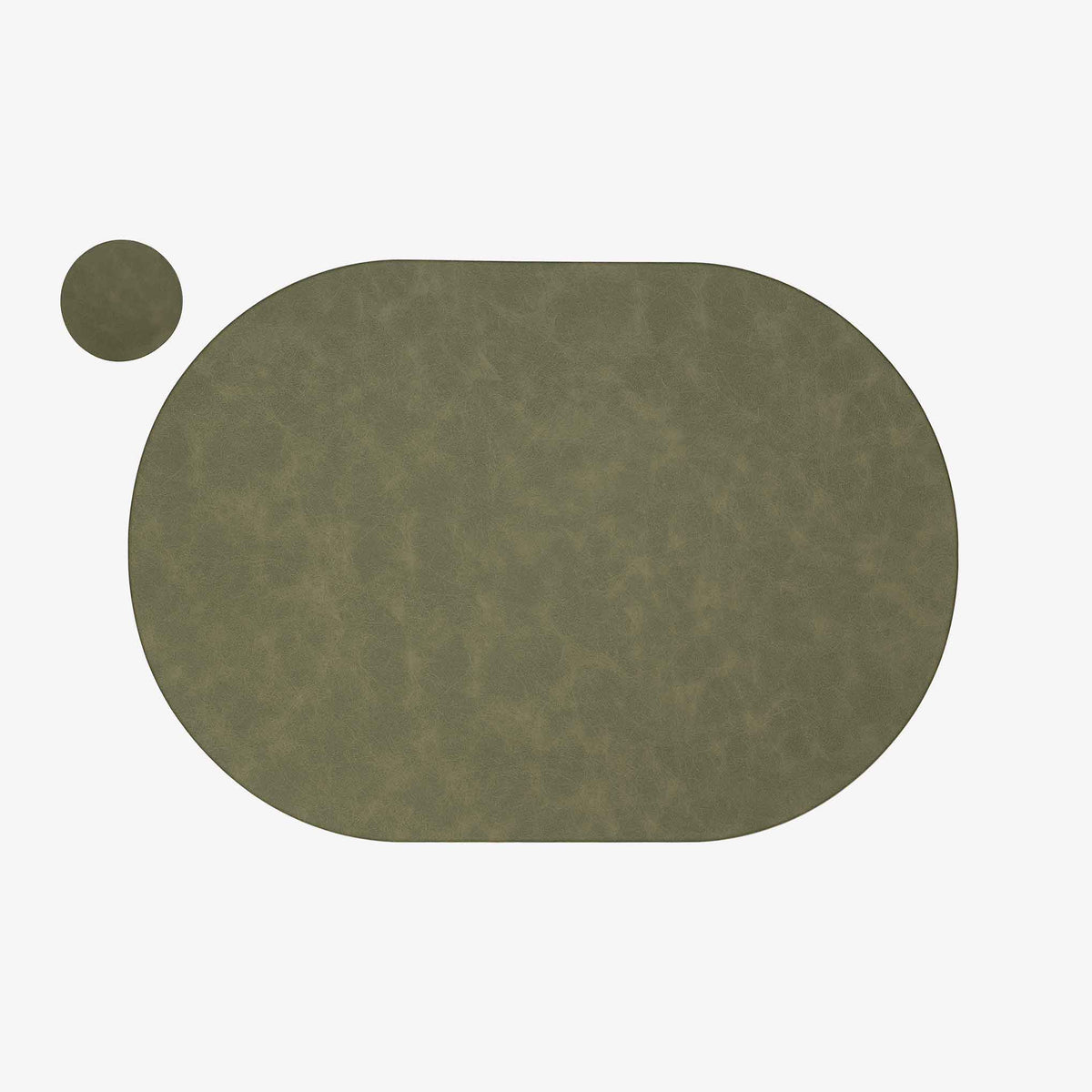 Close-up of the matte vegan-leather surface on a PROMATTOO oval placemat