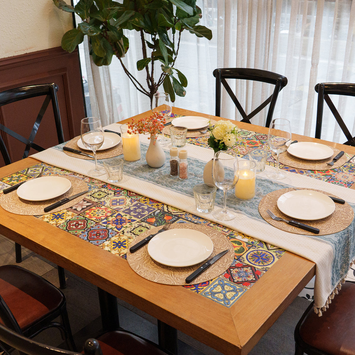 Vintage Floral Faux Leather Placemats Set, Waterproof Dining Mats