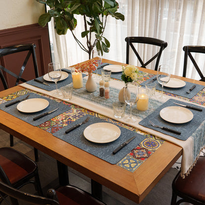 Vintage Floral Faux Leather Placemats Set, Waterproof Dining Mats