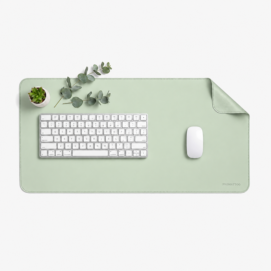 PROMATTOO faux leather desk mat in [Color] on a home office desk