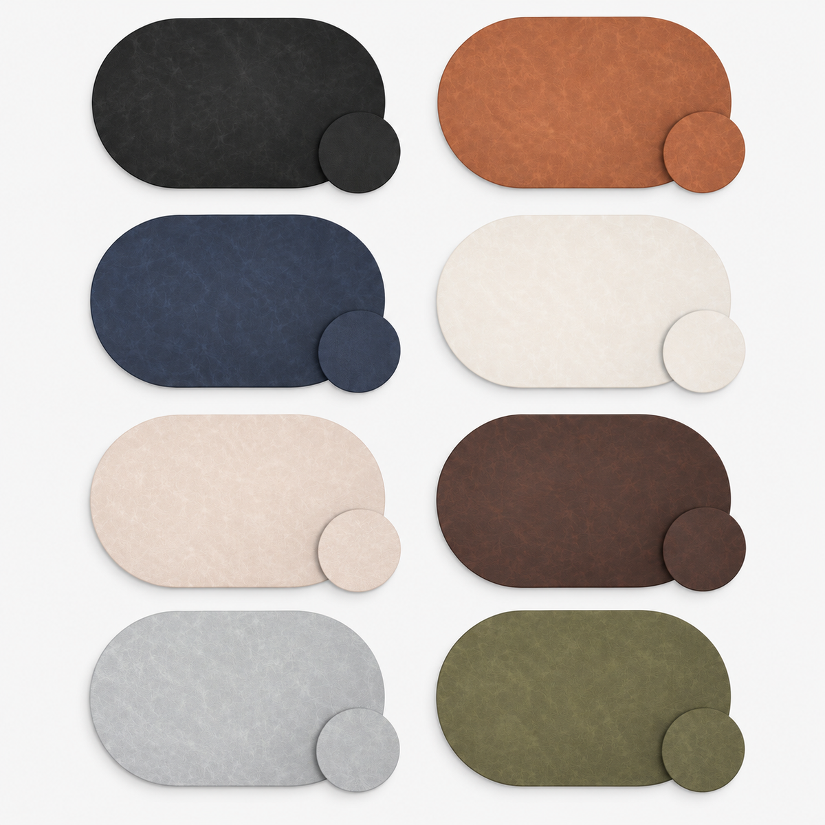 PROMATTOO oval faux leather placemats available in eight colors