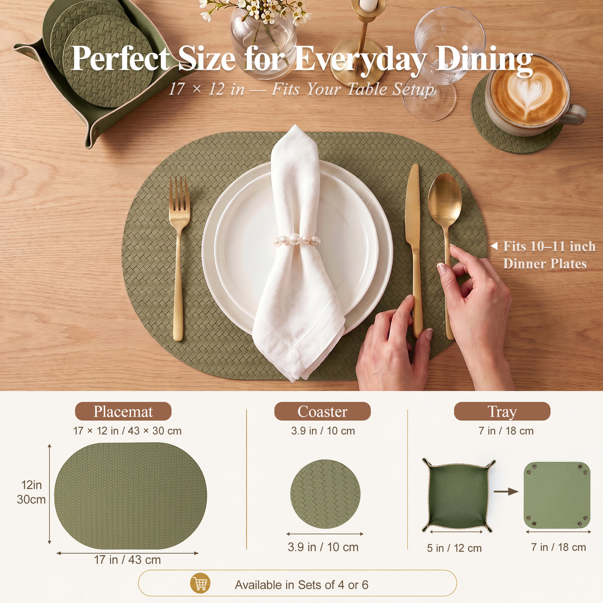 PROMATTOO oval placemat measuring 43 by 30 centimetres with matching 10 centimetre coasters
