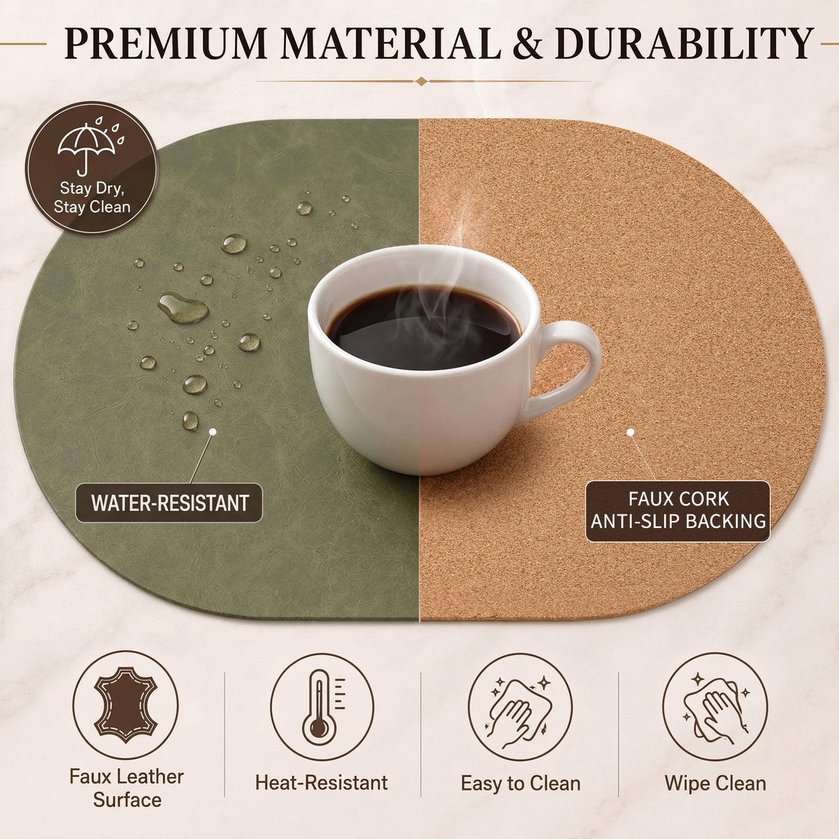 PROMATTOO oval placemat paired with its matching round coaster