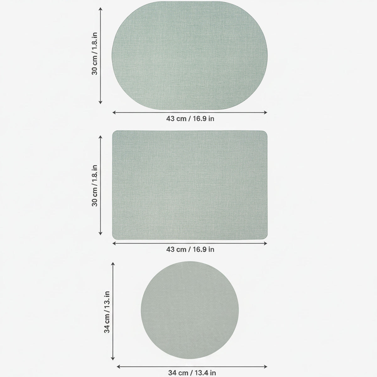 PROMATTOO rectangular faux leather placemat in {color}, 43 × 30 cm, set showing {count} placemats