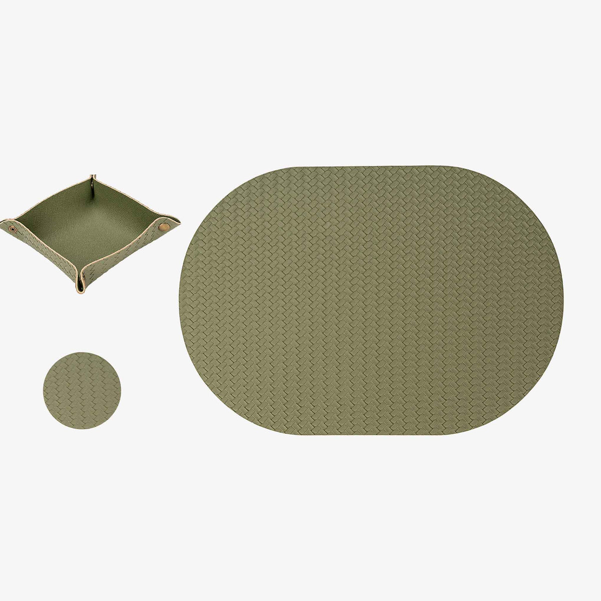 Snap-corner storage tray included with the PROMATTOO woven-look placemat gift set
