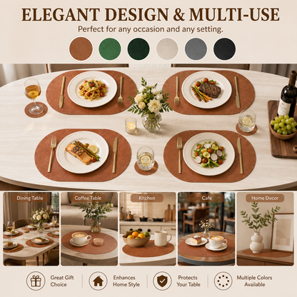 Vintage Cork-Look Vegan Leather Placemats Set with Coasters and Storage Box