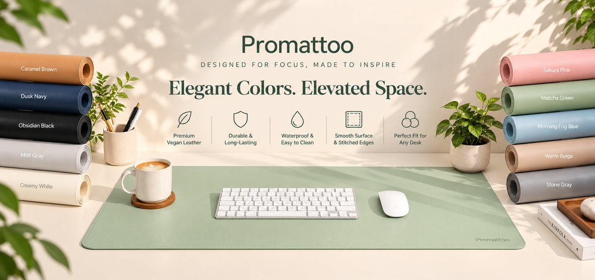 PROMATTOO Vegan Leather Desk Mat — Non-Slip & Waterproof