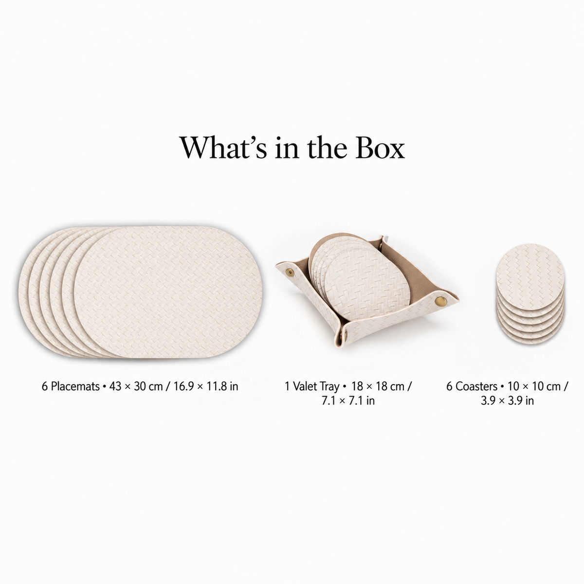 PROMATTOO Woven-Texture Oval Placemats with Coasters & Tray | Set of 4/6