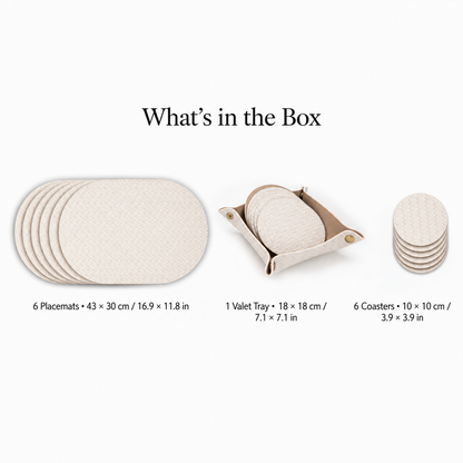 PROMATTOO Woven-Texture Oval Placemats with Coasters & Tray | Set of 4/6