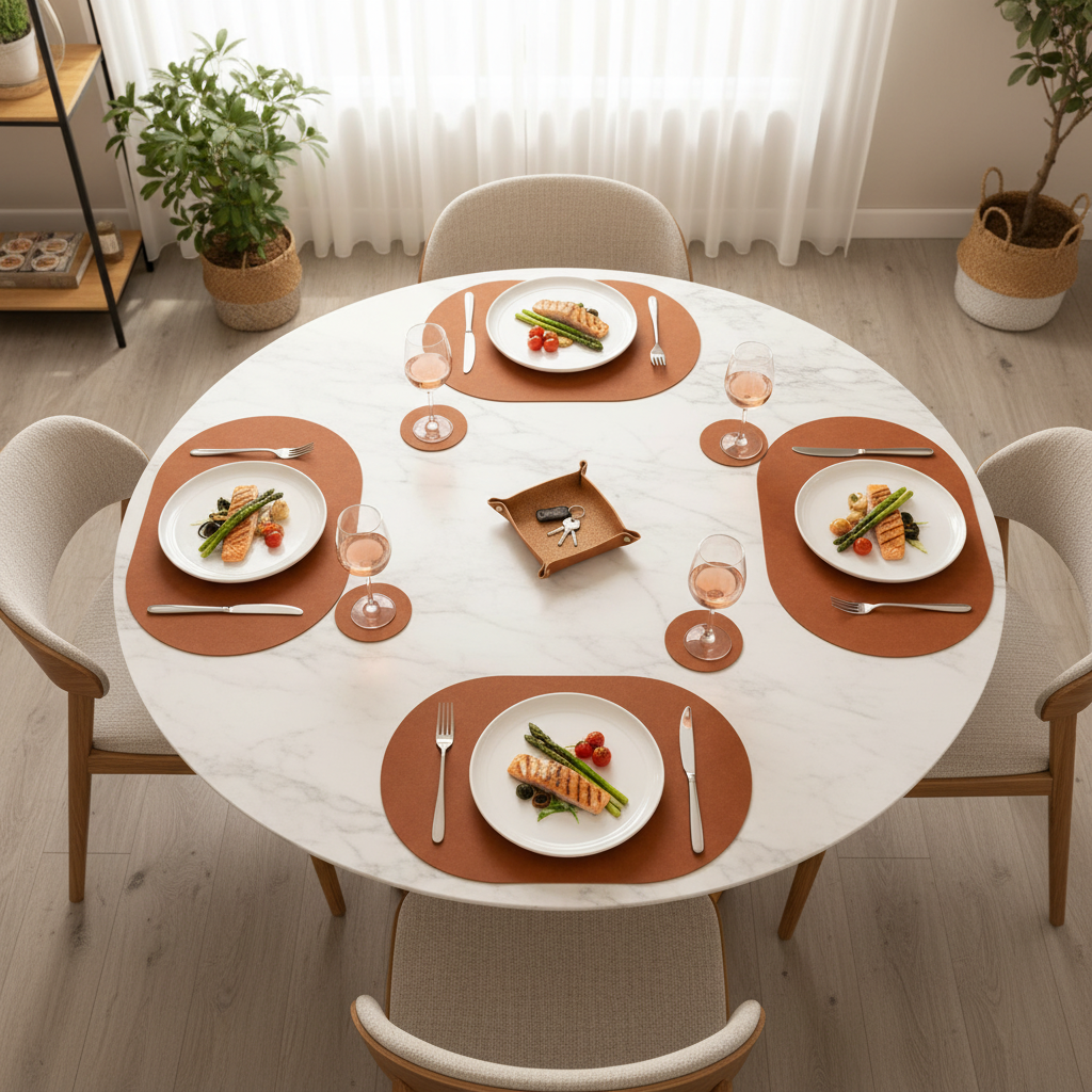 Version A - Round Marble Table Top Down